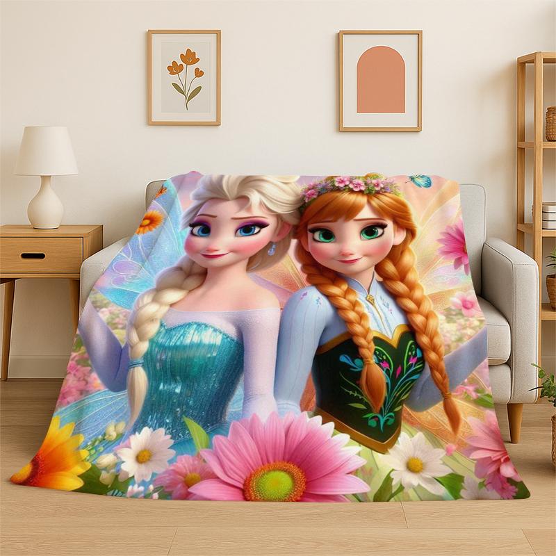 Cartoon Frozen Elsa Anna Princess Girl Flannel Blanket Soft Warm Throw Blanket for Bedroom Living Room Bed Travel Picnic Kid