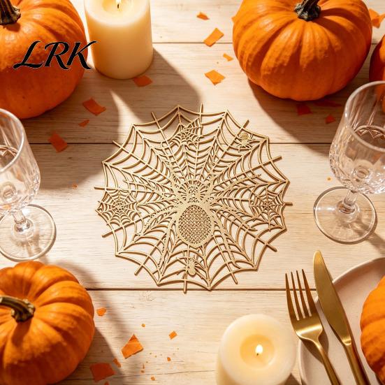 Easy to Clean Table Mats for Dining Halloween Spider Web Placemat Table, Heat Resistant PVC Mats, Protectors Waterproof Non-Slip Hollow Decorative
