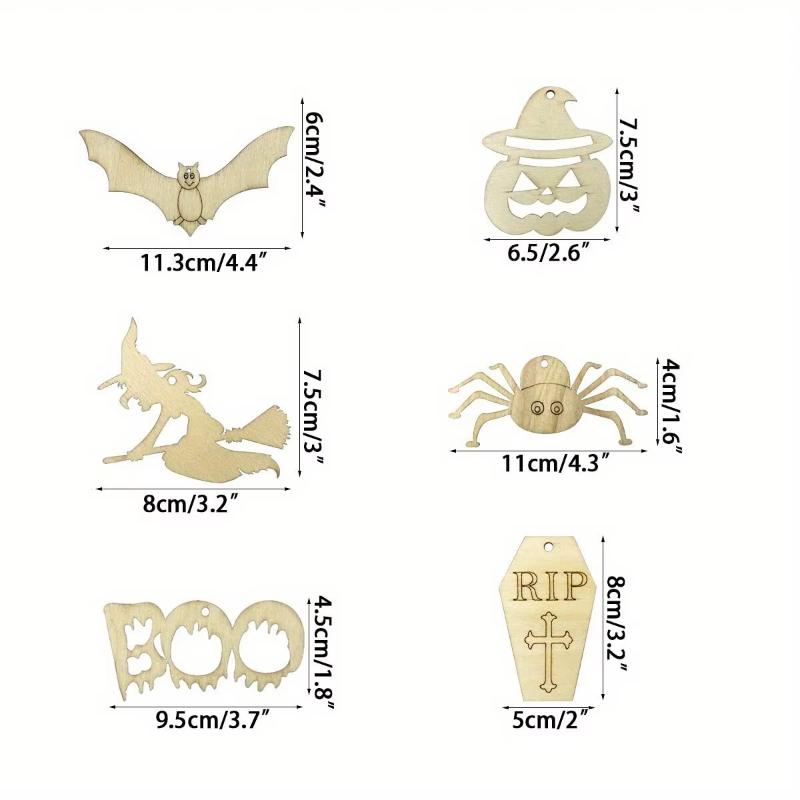 6 PCS Wooden Slices Hanging Ornaments Halloween Crafts for Kids DIY Decorations Indoor Party Supplies