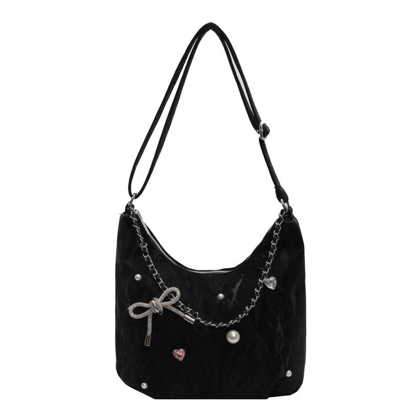 

Большая вместительная сумка женская модная сумка через плечо с цепочкой для отдыха простая сумка-мессенджер для поездок на работу сумка-пельмень чёрный