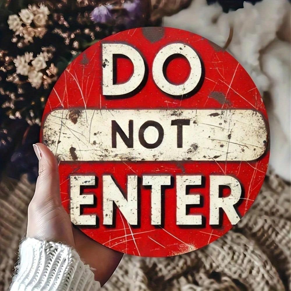 Retro No Entry Metal Sign 8x8 Inch, Vintage Tin Plaque with Pre-Drilled Holes, 2D Flat Wall Decor for Home Office Cafe
