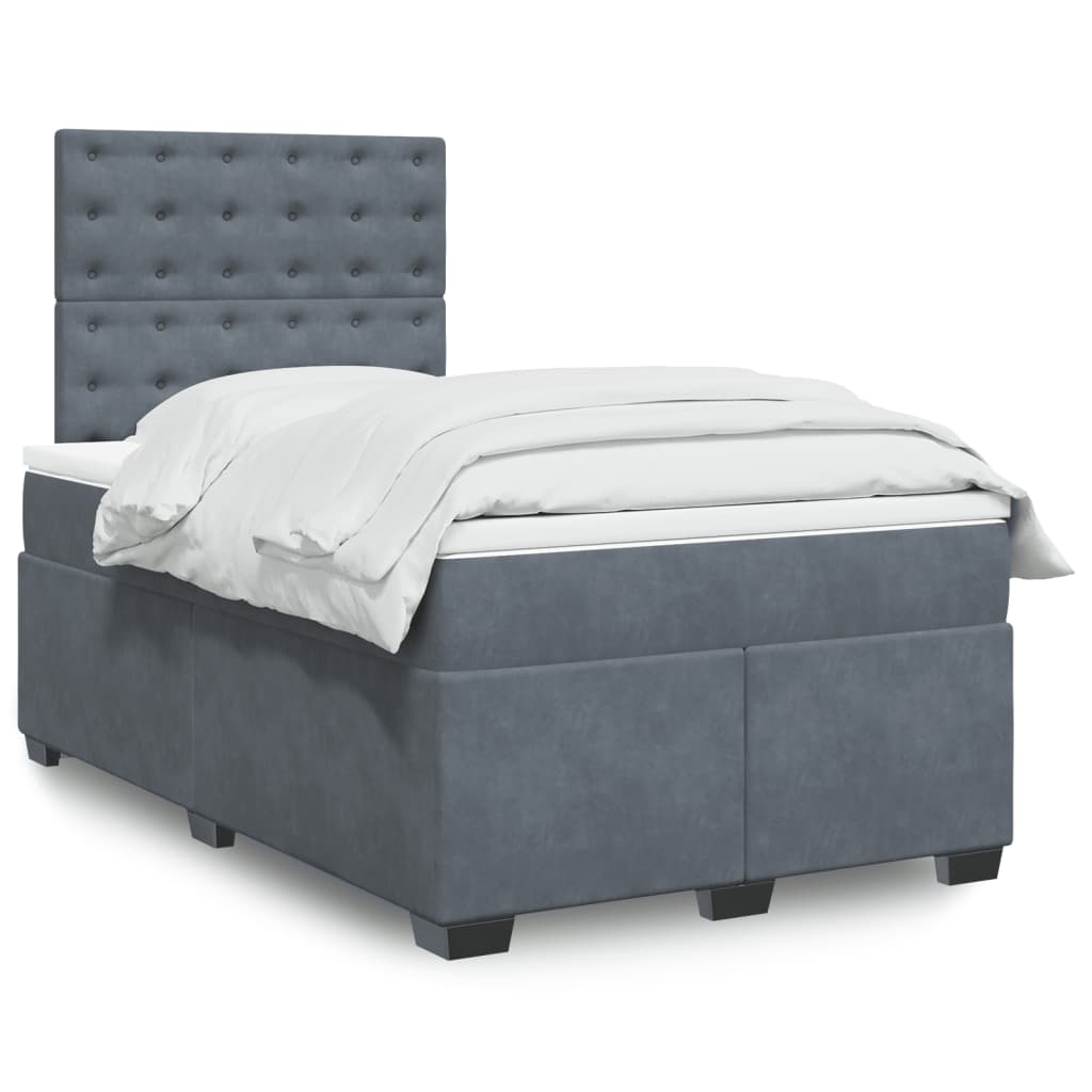 Box Spring Bed with Mattress Dark Grey 120 x 190 cm Velvet