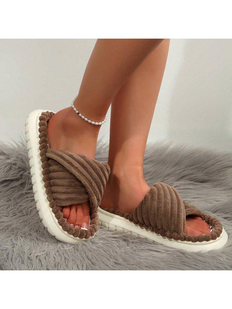 

Домашние тапочки для женщин Повседневные плоские Низкий каблук Милые базовые туфли для женщин Однотонные Меховые Слипоны Зимние шлепанцы Большой размер 41 темно-коричневого