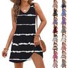 Women's Fashion Casual Summer Cuffless Pocket V-neck Striped Print Dress Beach Sundress
