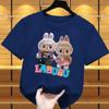 New Labubu Children's T-shirt Scarf LABUBU and Skirt LABUBU Pattern Girl Round Neck Short Sleeve Casual Versatile Clothing