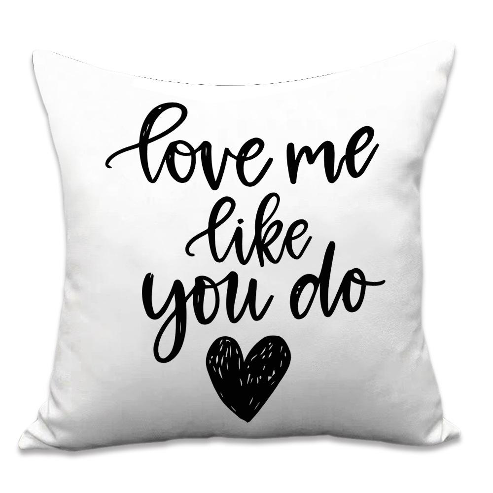 Valentine's Day Letters Black and White Cotton Linen Super Soft Peach Leather Velvet Pillowcase Sofa Home Cushion Cover