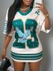 Sommer Damen V-Ausschnitt T-Shirt 3D Gedruckt Lässig Locker Sport Trikot Kurzärmelig Modisch Streetwear Mehrfarbig Vielseitiges Oberteil