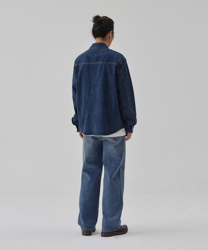 RYUL+WAI Denim Semi-Oversized Stone Wash Shacket Indigo C6