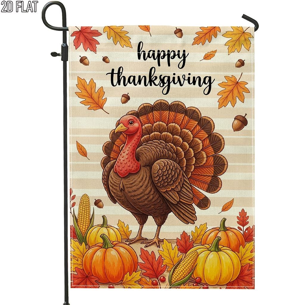 2D Flat - 2D Flat - 1pc 2D Flat Welcome Garden Flag Decorative Double-Sided Thanksgiving Autumn Turkey Pumpkins Leaves Rustic Style Orange Brown Yello