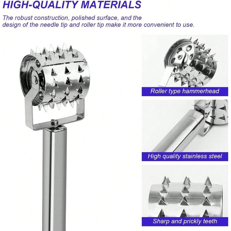 Professional Stainless Steel Meat Tenderizer - Silver Mallet for Steaks,Pork Chops&Marinated Meats, Heavy-Duty Drum Pounder Tool