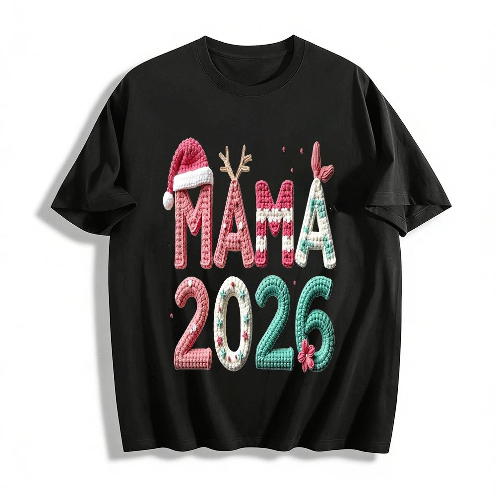 

2026 Christmas Knit Style MAMA Family Memorial Casual Top Pure cotton T-shirt XXS