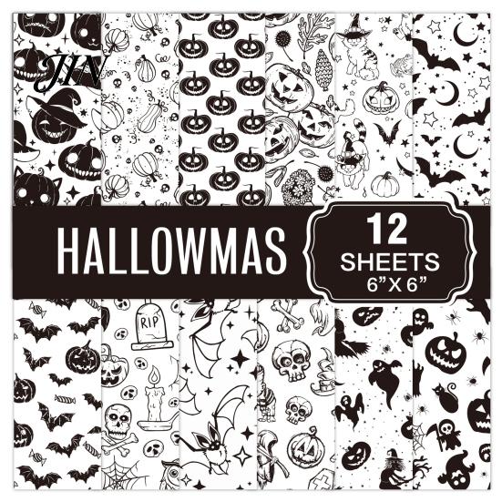 Thick Scrapbook Paper 12 Sheets Purple Gothic Halloween Paper, Double Sided Decorative Craft Holiday Themed for Card Making, Origami, DIY Projects,