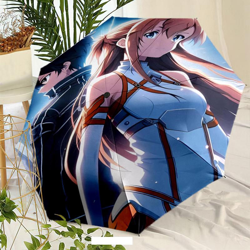 Sword Art Online Umbrella with Automatic Open/Close & Self-8-Rib Heavy-Duty Umbrella, Compact Travel Umbrella Suitable for Outdoor