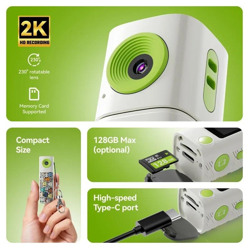 Action Camera 2K HD Portable Sports Camcorder for Students Outdoor Photography Video Long Battery