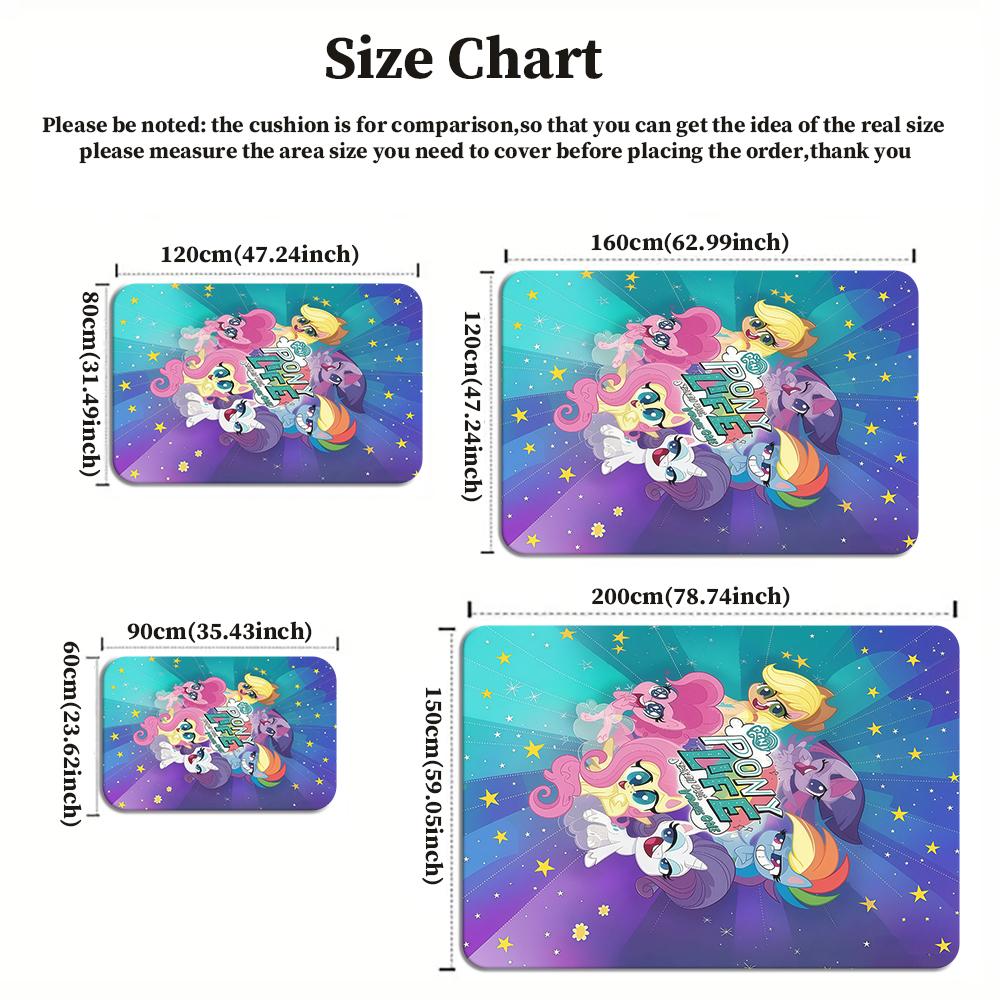 Cute Cartoon Pony Area Rug,Starry Gradient Theme Non-slip Floor Mat,Decorative Carpet for Kids Room Bedroom,Washable Home Gift