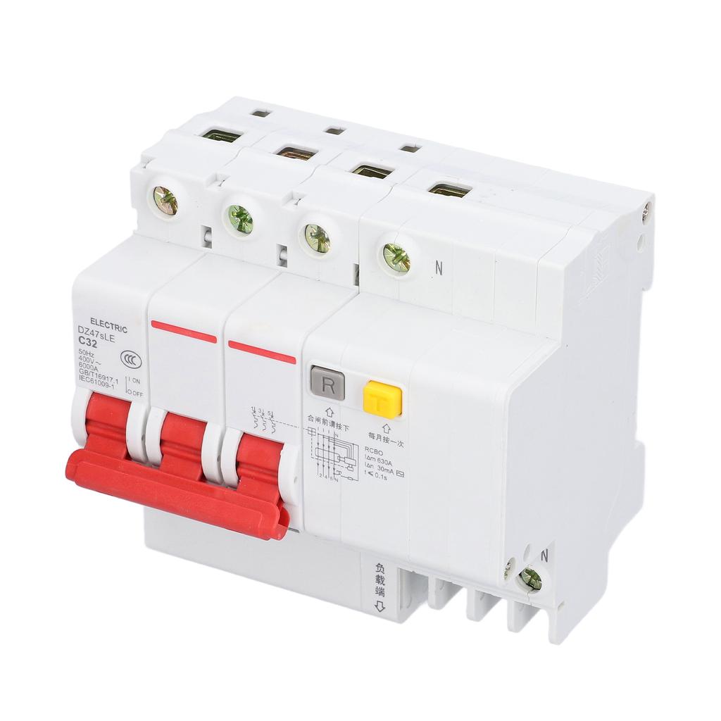 Residual Current Circuit Breaker 3P+N Miniature Circuits Breakers DIN Rail Mount AC 400V