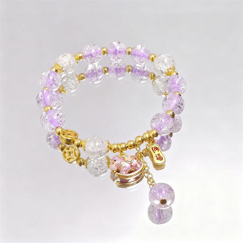 Sweet Colorful Crystal Beaded Bracelets for Women Cute Horse Pendant Elastic Rope Tassel Bracelets Friendship Jewelry Gifts