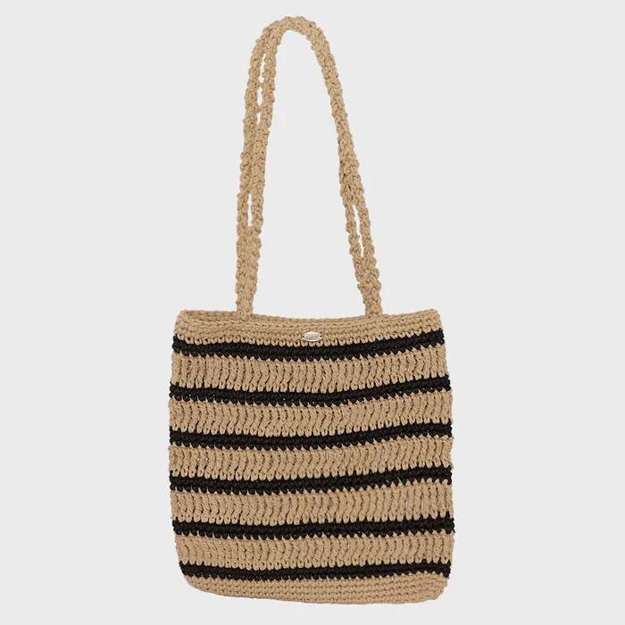 Moroccan Handmade Crochet Stripe Shoulder Bag _ Beige