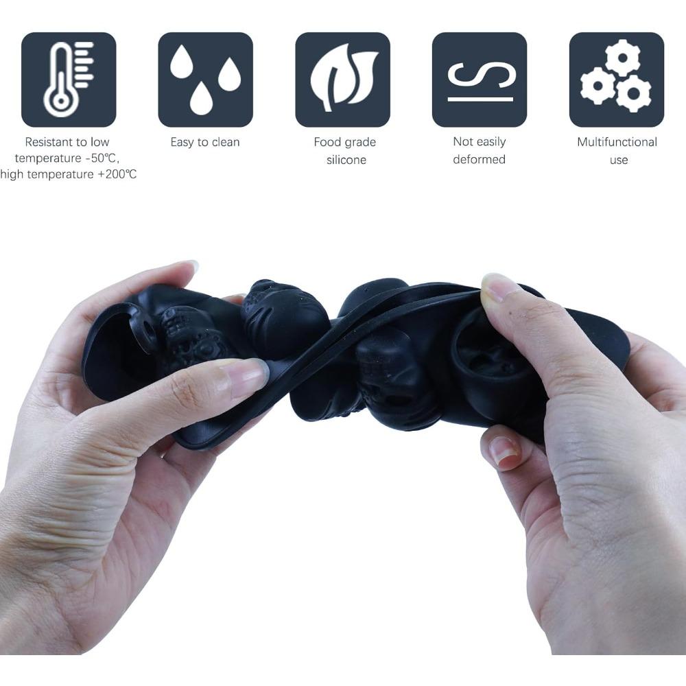 1 Pack 10 Cavities 3D Skull Ice Cube Mold Silicone Tray Maker Halloween Party Baking DIY Tools for Whiskey Cocktail Drinks