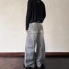 Large size American retro washed old scimitar jeans men's and women's trendy brand loose silhouette wide-leg casual overalls