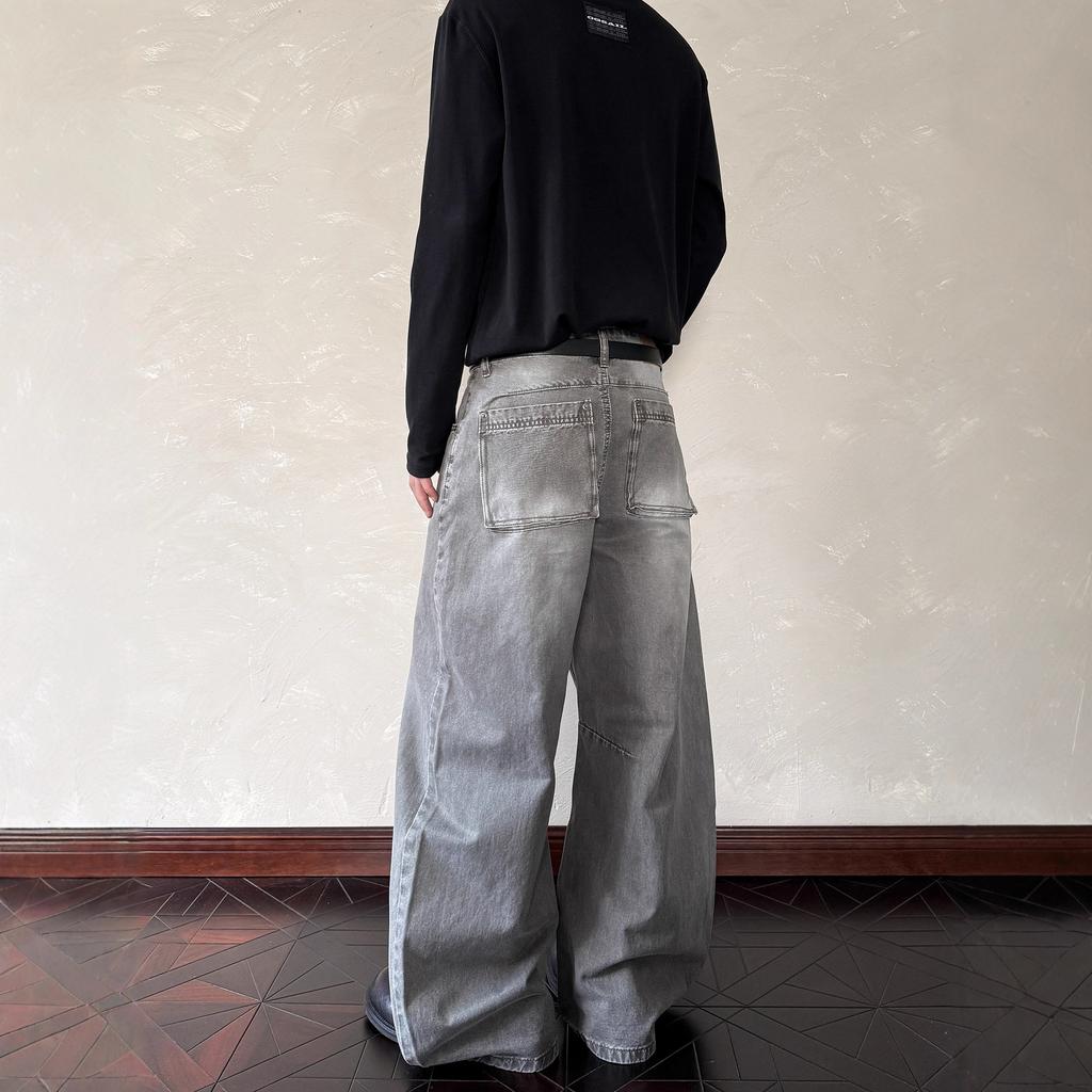 Large size American retro washed old scimitar jeans men's and women's trendy brand loose silhouette wide-leg casual overalls