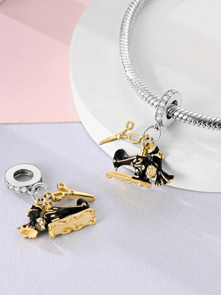Charms Plata Sewing Machine Coffee Machine Beads Charm Copper Plated Fit Charms Original Bracelet For Jewelry Making Diy Charm