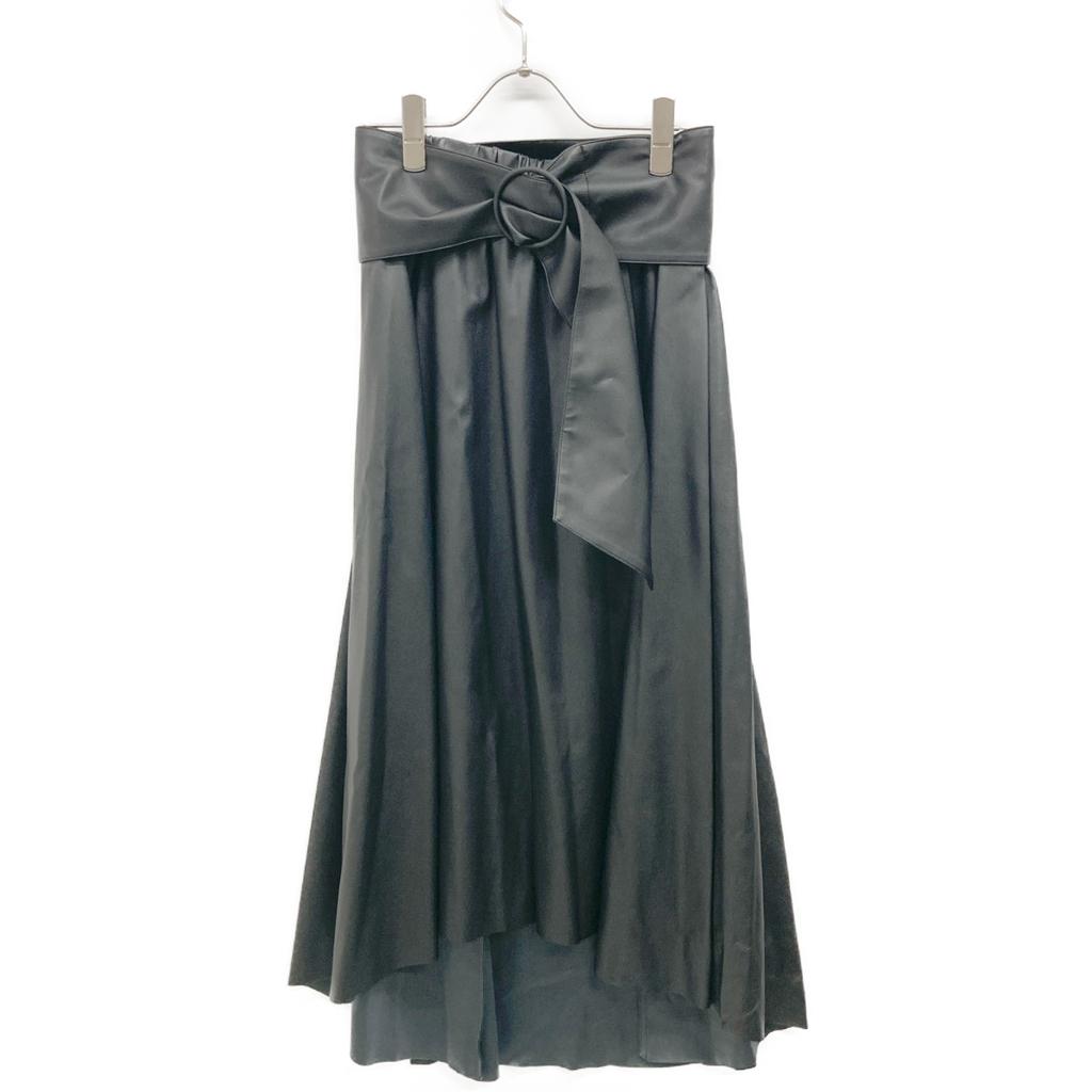 ADORE 531-7220927 Noir leather belted flared shoes skirt 38 blackUsed