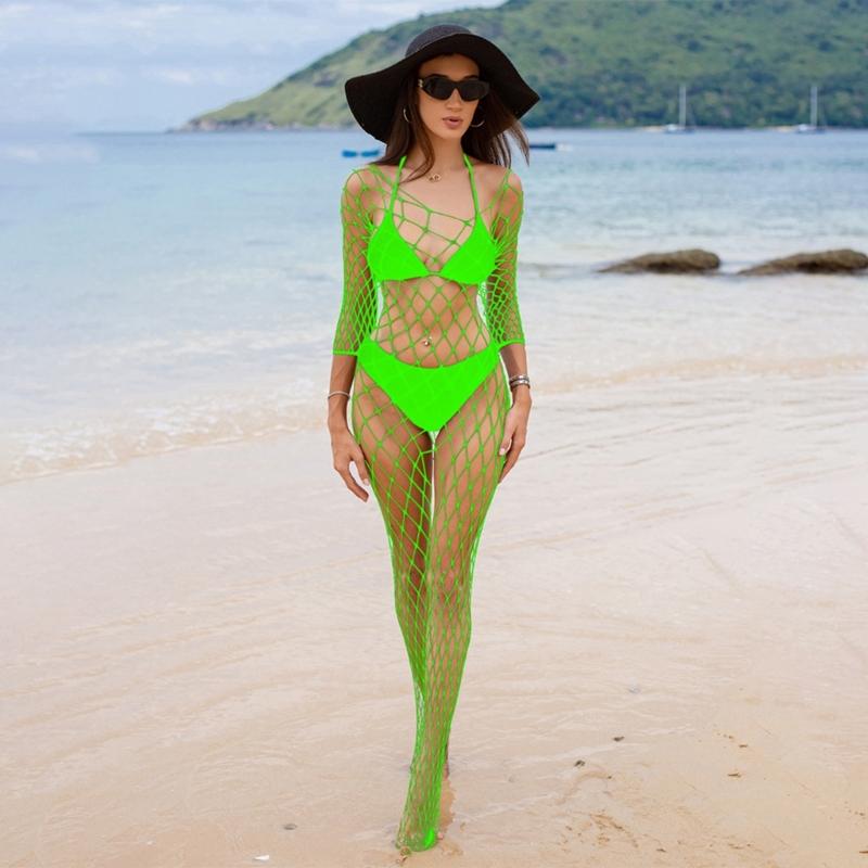 Women Fishnet Mesh Bodystockings Long Sleeve Bodysuit See Through Tights Nightwear Erotic Lingerie Crotchless Jumpsuit