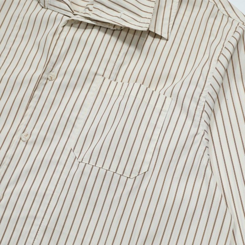 Mens Striped Long Sleeve Shirt Loose Fit Casual Streetwear Fake Two-Piece Stand Collar Button-Up