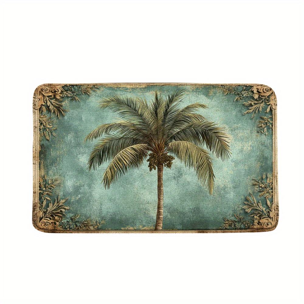 

Palm Tree Bath Mat in Blue-green Tropical Vintage Style Is Suitable for Decorating Entryways, Bathrooms, and As A Home Dec 40X60CM(1.3X2FT