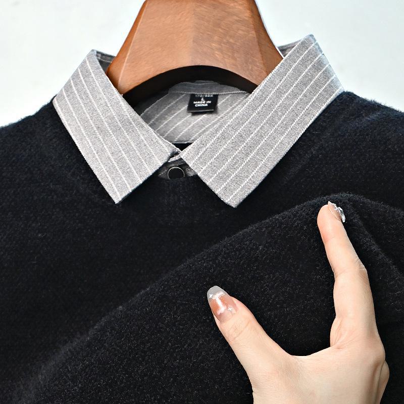 Paisong Herren Chenille Pullover: Samt Lagenlook, Herbst/Winter Dickstrick für Mittelalte.