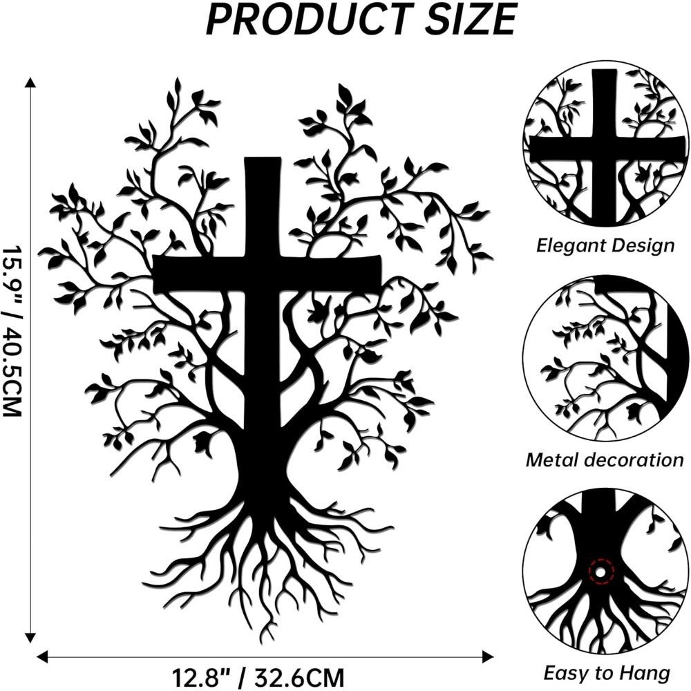 Metal Cross Wall Art Jesus Tree of Life Design Religious Home Decor