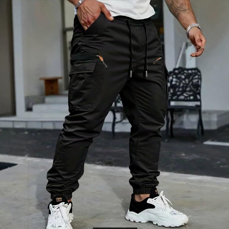 Men's Cargo Pants Elastic Waistband with Drawstring Multi Pockets Casual Streetwear Jogger Pants
