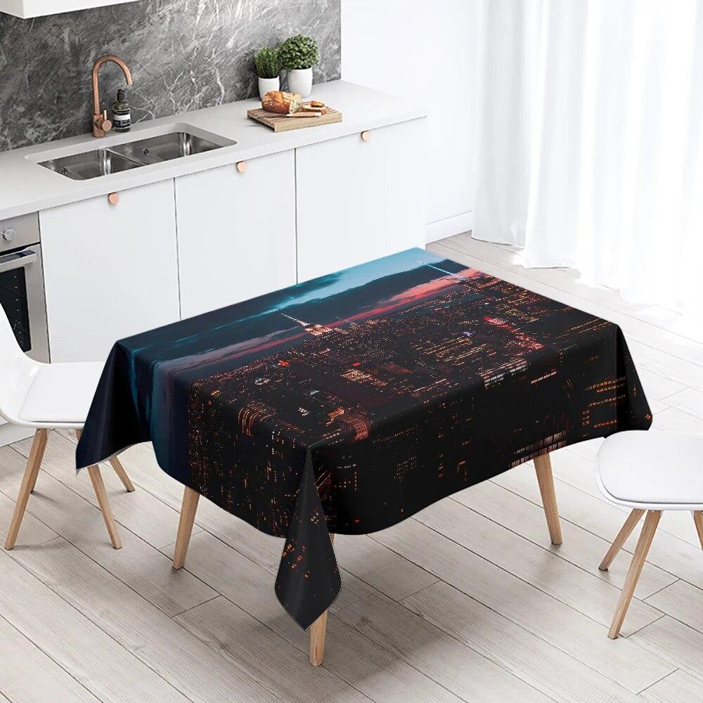 World Famous City Night Scene Tablecloth Wedding Party Restaurant Table Decoration Waterproof Kitchen New Home