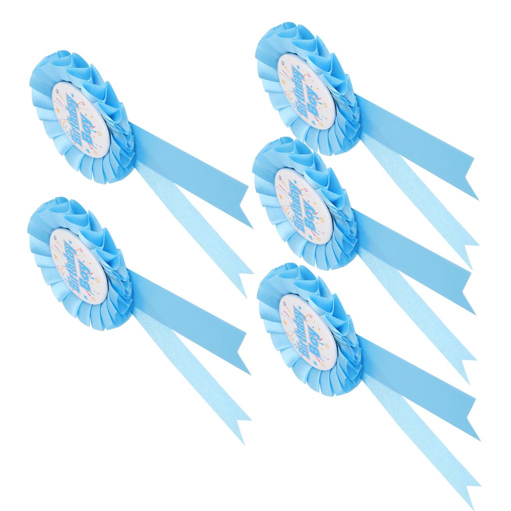 5Pcs Brooch Pin Happy Birthday Ribbon Rosette Badge for Special Party Decoration ClothingBlue