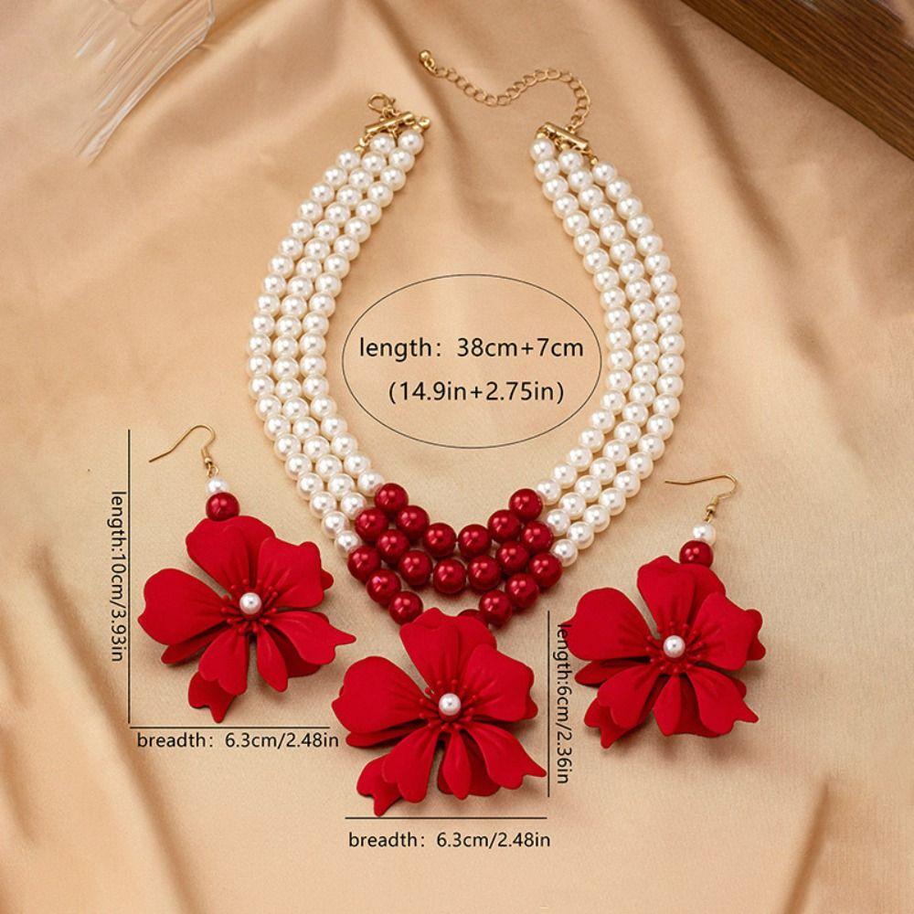 Exaggerated Multilayer Jewelry Set Pearl Beaded Earring Clavicle Chain  Banquet