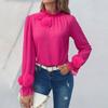 Versatile Women's Floral Chiffon Puff Sleeve Top - Long Sleeve French Style, Rose Solid Color, Age-Reducing Design
