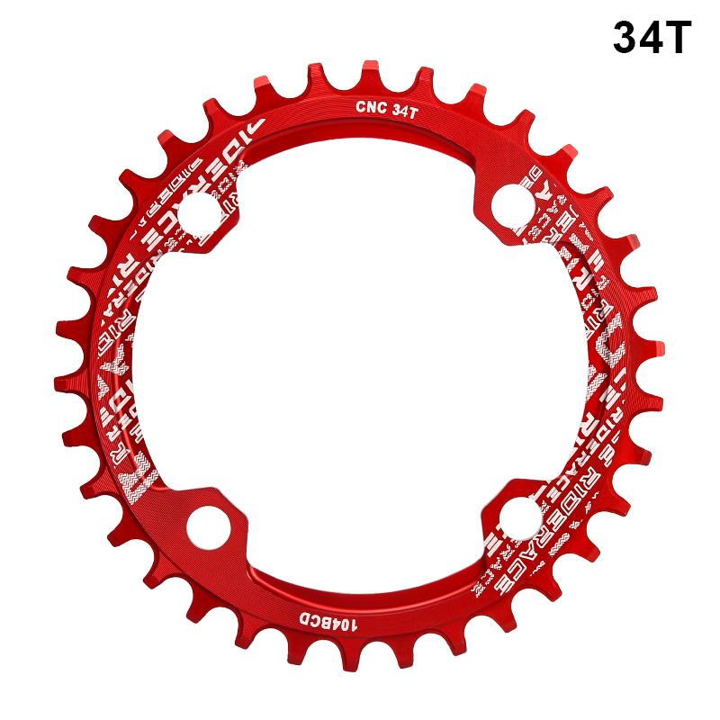 RIDERACE Bicycle Crank Chainring 104BCD Round Shape Narrow Wide 32T/34T/36T/38T Mountain Bike Crankset Chainwheel Single Plate