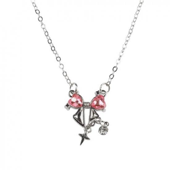 Stylish Statement Piece Irregularly Designed Pink Bow Necklace for Students