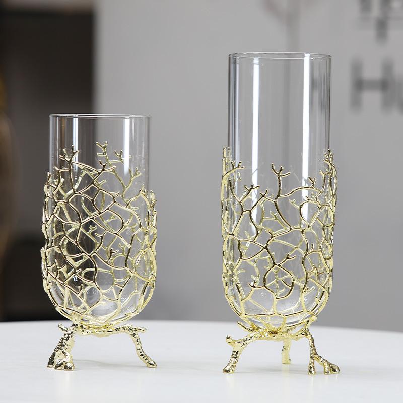 Modern Gold Metal Glass Vase for Dining Table or TV Cabinet