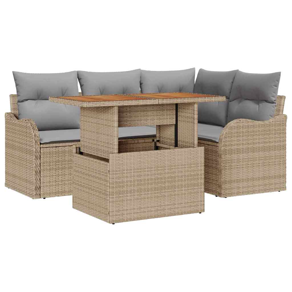 Garden Sofa Set with Cushions 5 pcs Beige and Light Grey Poly Rattan