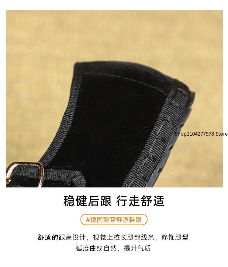 Fashion Velvet Mary Jane Shoes for Women Hand Stitch Casual Streetwear Ballet Flats Pumps Female Solid Color Red Cloth Shoes Loafers