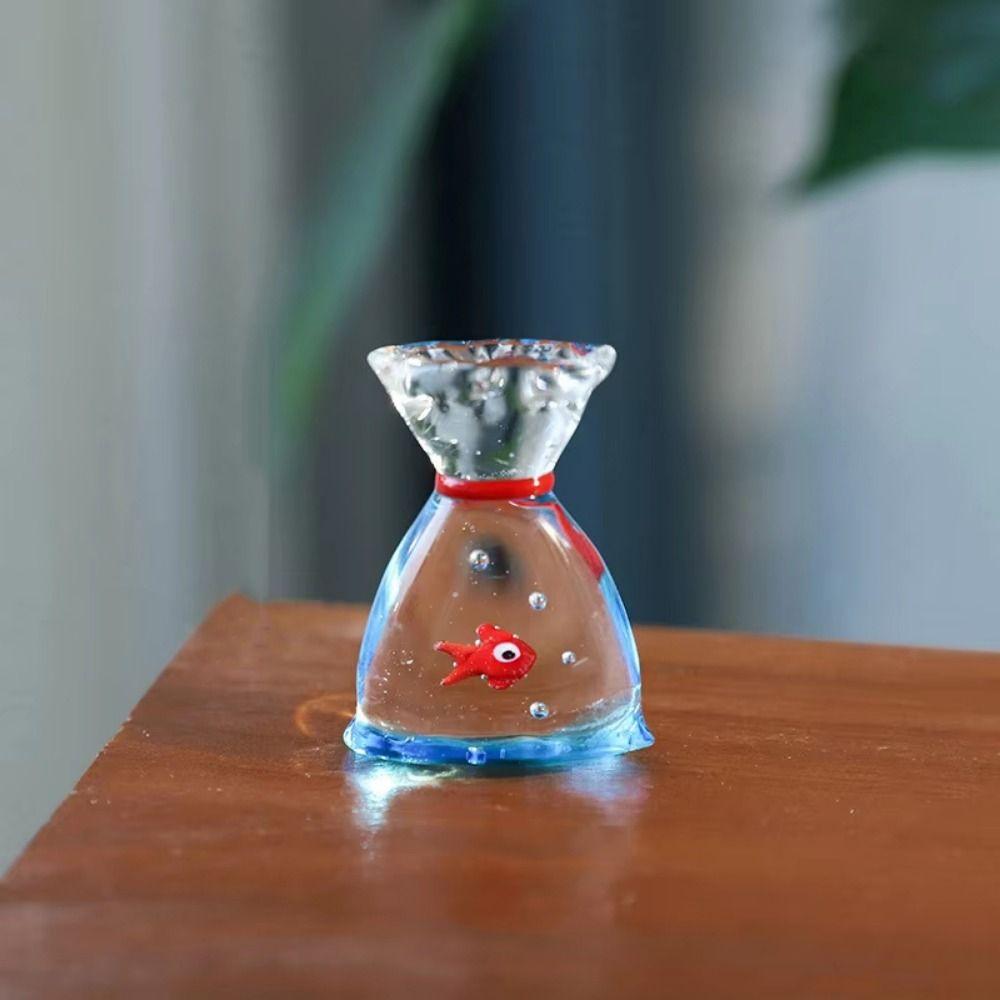 Handmade Mini Glass Fish Tank Cute Handcrafted Glass Fish Gift Aquarium Decoration  Home Ornament