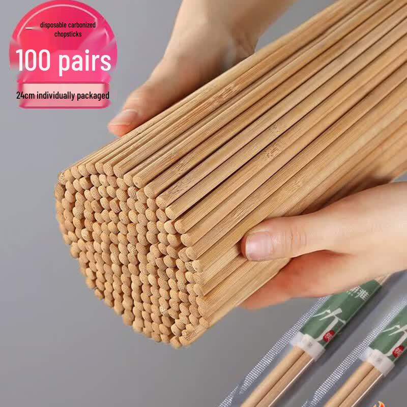 MARYYA Disposable Carbonized Bamboo Chopsticks, 100 Individually Wrapped Pairs