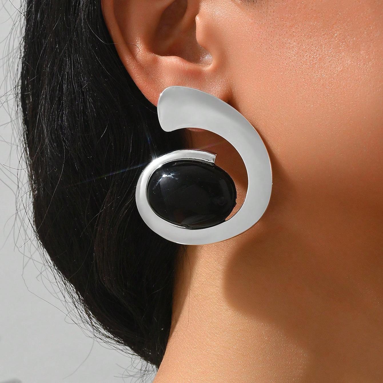 

1 пара серег с преувеличенным геометрическим дизайном, ювелирные изделия для женщин и девушек, для повседневной носки, праздничного, изысканного подарка на годовщину one-size Black