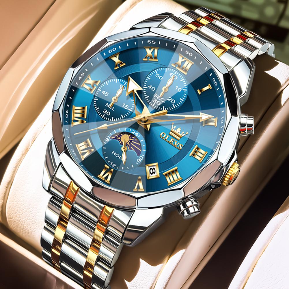 OLEVS Men's Watch Date Week Fashion Watch Men Original Waterproof Non-mechanical Luminous Chronograph Calendar Quartz Wristwatch
