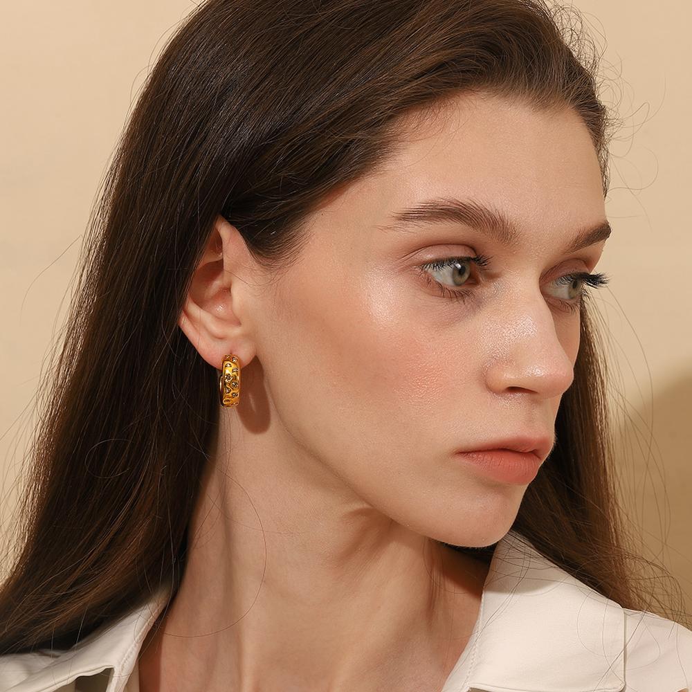 MamacitaSlay 316L Stainless Steel Zircon Star Moon C Shaped Earrings Waterproof 18K Gold Plated Jewelry Women's Charm Earrings