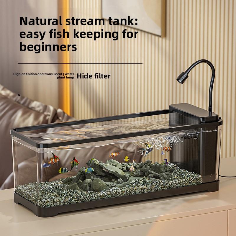 Acquario Stream in Acrilico da Scrivania Eco Filtro Laterale Acquario Paesaggistico Trasparente Simulazione Fiume Arredamento Acquatico Moderno per la Casa