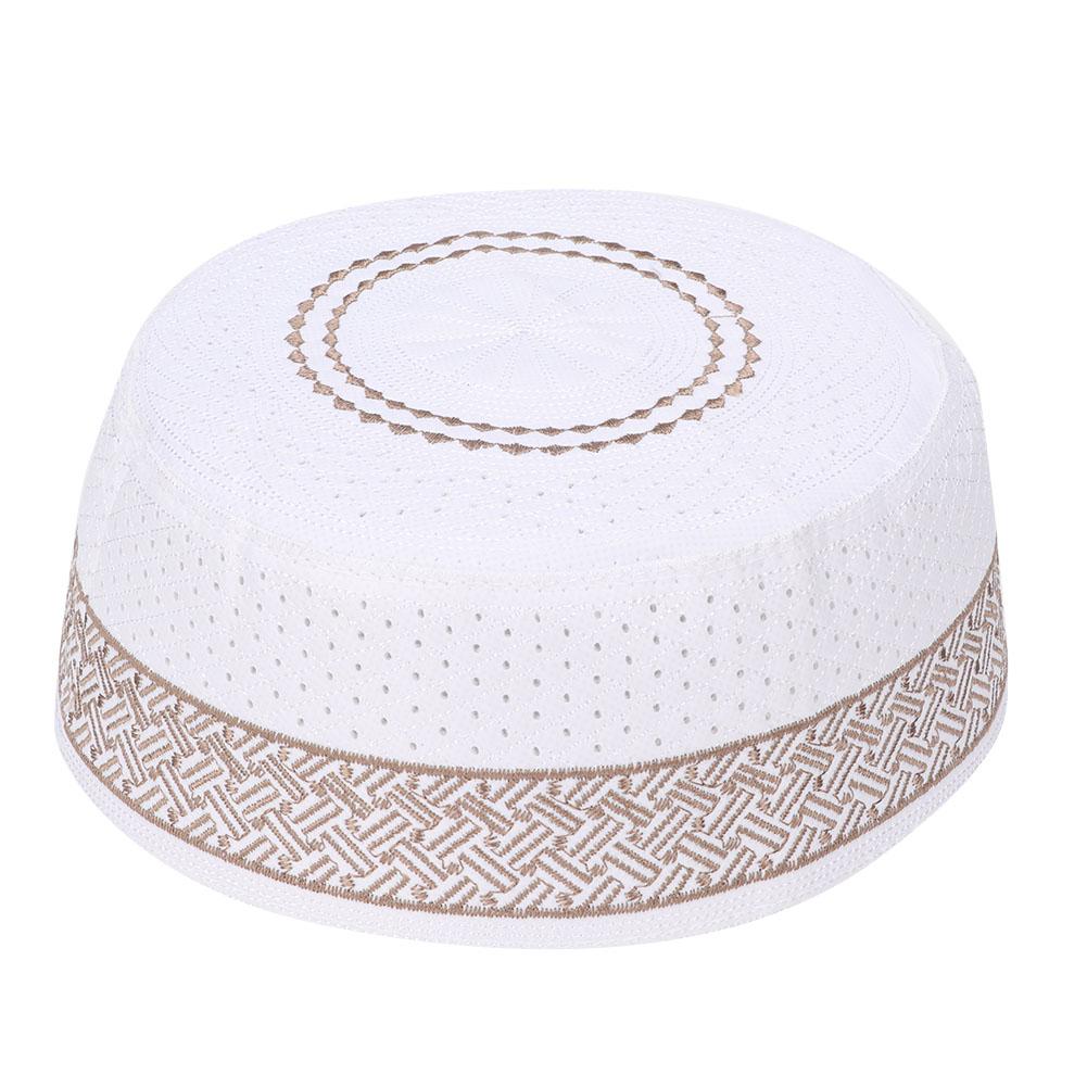 Polyester Mixed Cotton Cloth Muslim Prayer Hat Islam Man Embroidery Hat Male Head Cap
