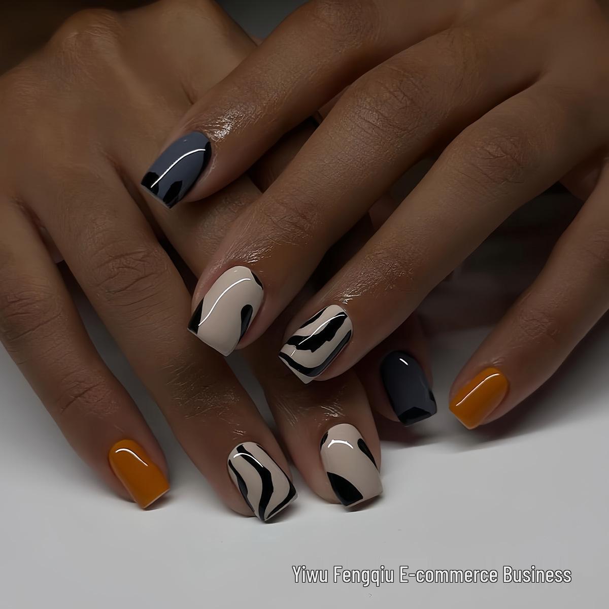 New Autumn/Winter Color Block Nail Art Stickers: Milk White, Blue, Gray, Caramel, Orange